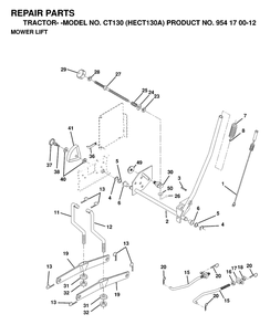 Mower Lift / Deck Lift Diagram and Parts List for CT130 (954170012-A)(1999-03) Husqvarna Lawn Tractor
