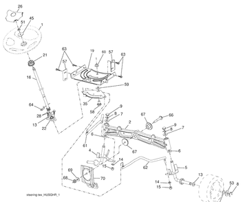 Steering Assembly Diagram and Parts List for YTH21K46 (96043008500)(2009-08) Husqvarna Lawn Mower