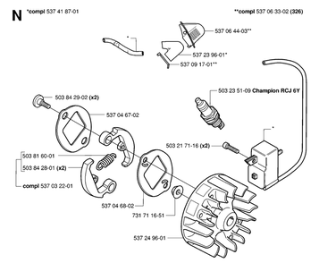Ignition System Diagram and Parts List for 326L 20061400001 & Above Husqvarna Trimmer
