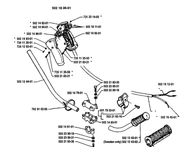 Throttle Lever Assembly Diagram and Parts List for 125LD 1991-11 Husqvarna Trimmer