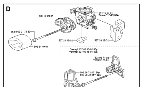 Carburetor And Air Filter Diagram and Parts List for 334T 20063600001-Current Husqvarna Chainsaw