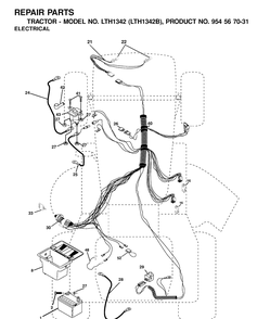 Electrical Diagram and Parts List for LTH1342-LTH1342B 2000-12 Husqvarna Lawn Tractor