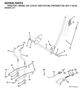 Mower Lift / Deck Lift Diagram and Parts List for LTH151 (954170202-B)(2004-06) Husqvarna Lawn Tractor