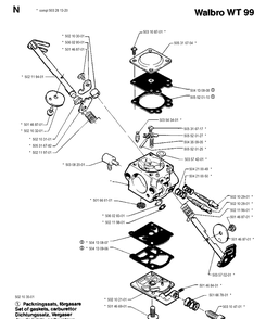 Carburetor Details Diagram and Parts List for 245R 19900100001-19941400000 Husqvarna Brush Cutter