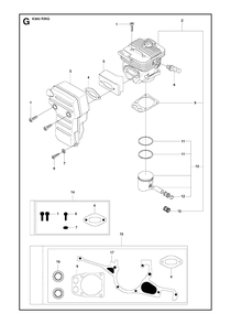 Cylinder, Piston And Muffler Diagram and Parts List for K960 2008-03 Husqvarna Circular Saw