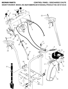 Control Panel And Discharge Chute Diagram and Parts List for 1130STE (96191000404)(2007-01) Husqvarna Snow Blower