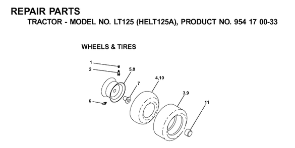 Wheels And Tires Diagram and Parts List for LT125 (HELT125A)(2001-01) Husqvarna Lawn Tractor