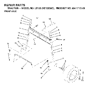 Front Axle Diagram and Parts List for LT125 (HE12536C, 954170001)(1998-03) Husqvarna Lawn Tractor