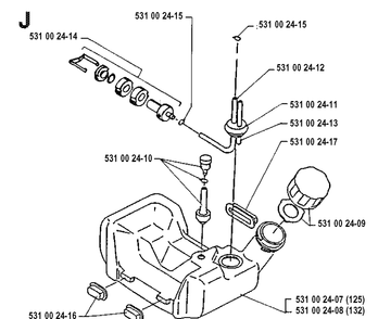 Fuel Tank Diagram and Parts List for 132R 19920100001-19931400000 Husqvarna Brush Cutter