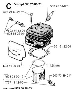 Cylinder Piston Diagram and Parts List for 272XP 19970100001-19994500000 Husqvarna Chainsaw