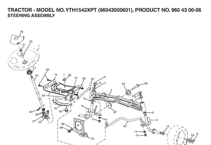 Steering Diagram and Parts List for YTH1542XP (96043000601)(2006-03) Husqvarna Lawn Tractor