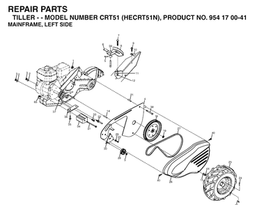 Mainframe, Left Side Diagram and Parts List for CRT51 (HECRT51N)(2004-01) Husqvarna Cultivator