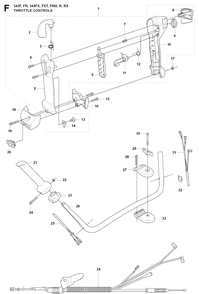 Throttle Controls Diagram and Parts List for 345FXT 20081800001-20103600000 Husqvarna Brush Cutter