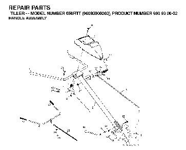 Handle And Controls Diagram and Parts List for 650RTT (96093000200)(2005-08) Husqvarna Tiller