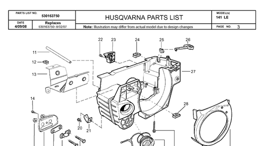 Crankcase Diagram and Parts List for 141LE 2008-06 Husqvarna Chainsaw