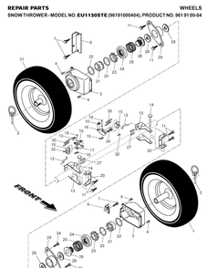 Wheels And Tires Diagram and Parts List for 1130STE (96191000404)(2007-01) Husqvarna Snow Blower