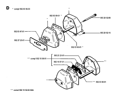 Muffler Diagram and Parts List for 250PS 19940600001-19960500000 Husqvarna Pole Saw