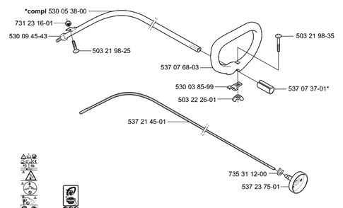Shaft / Tube / Handle Diagram and Parts List for 326C 2006-04 Husqvarna Trimmer