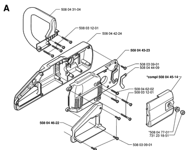 Chassis / Frame Diagram and Parts List for 315 20000600001-20030100000 Husqvarna Chainsaw