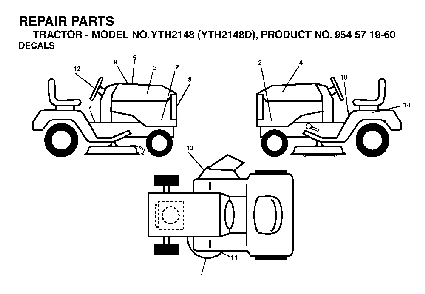 Decals Diagram and Parts List for YTH2148D (954571960)(2004-04) Husqvarna Lawn Tractor