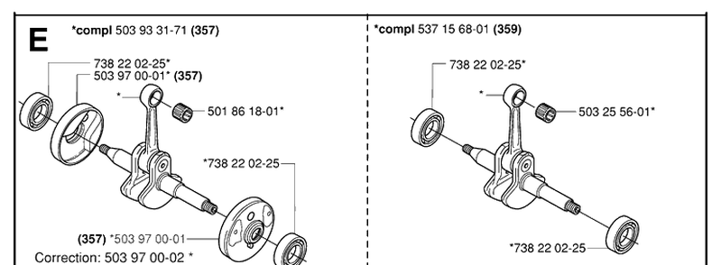 Crankshaft 2 Diagram and Parts List for 359 20010100001-20014000000 Husqvarna Chainsaw