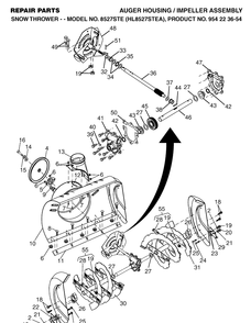 Auger Housing And Impeller Diagram and Parts List for 8527STE (HL8527STEA)(2004-03) Husqvarna Snow Blower