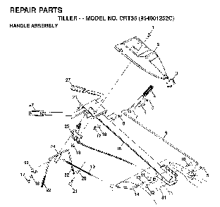 Handle And Controls Diagram and Parts List for CRT35 (954001252C)(1995-10) Husqvarna Tiller