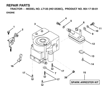 Engine Diagram and Parts List for LT125 (HE12536C)(1998-03) Husqvarna Lawn Tractor