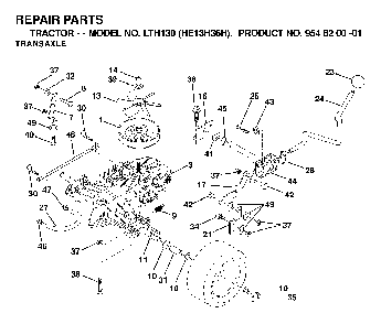 Transmission Diagram and Parts List for LTH130 (HE13H36H, 954820001)(2000-02) Husqvarna Lawn Tractor