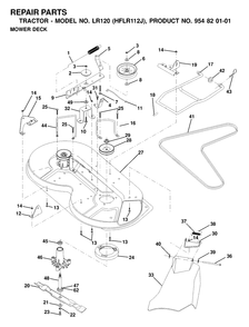 Mower Deck / Cutting Deck Diagram and Parts List for LR120 (954820101-J)(2000-02) Husqvarna Lawn Tractor