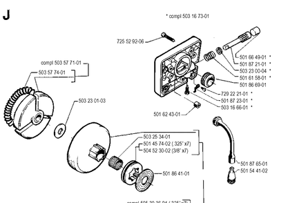 Clutch And Oil Pump Diagram and Parts List for 262XP 19900900001-19910900000 Husqvarna Chainsaw