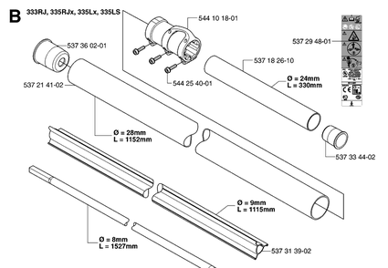 Shaft 2 Diagram and Parts List for 335LS 20070100001-Current Husqvarna Edger