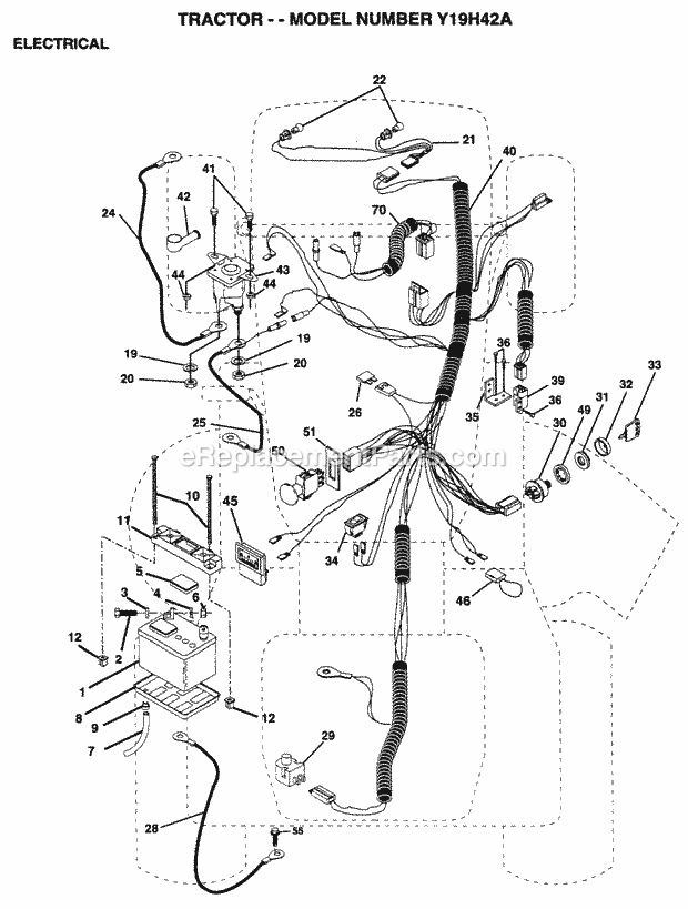 Electrical Diagram and Parts List for Y19H42A 1995 Husqvarna Lawn Tractor
