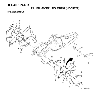 Tine Assembly Diagram and Parts List for CRT52 (HCCRT52)(1997-01) Husqvarna Cultivator
