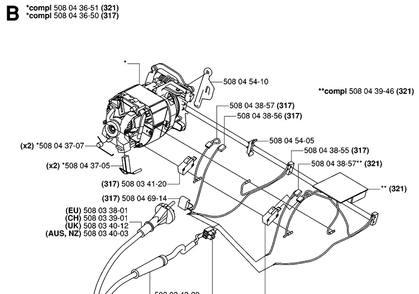 Electrical Diagram and Parts List for 317 20061900001-Current Husqvarna Chainsaw