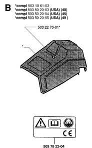 Cover Diagram and Parts List for 49 19981800001-20013499999 Husqvarna Chainsaw
