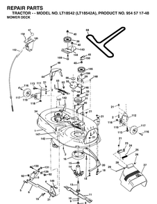Mower Deck / Cutting Deck Diagram and Parts List for LT18542-LT18542A 2003-11 Husqvarna Lawn Tractor