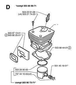 Cylinder Piston Diagram and Parts List for 346XP 19991000001-20012200000 Husqvarna Chainsaw