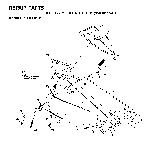 Handle And Controls Diagram and Parts List for CRT81 (954001152B)(1995-12) Husqvarna Tiller