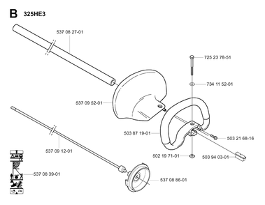 Shaft And Handle 2 Diagram and Parts List for 325HE4X 20010100001 - 20011800000 Husqvarna Hedge Trimmer