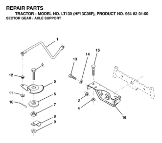 Sector Gear / Axle Support Diagram and Parts List for LT130 (954820100-F)(2000-03) Husqvarna Lawn Tractor
