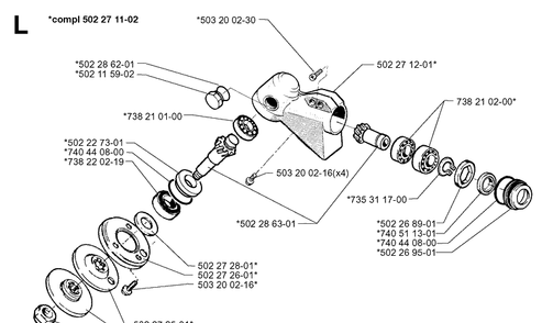 Bevel Gear Diagram and Parts List for 250RX 19973100001-Current Husqvarna Brush Cutter