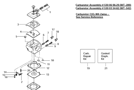 Carburetor Details Diagram and Parts List for 141 20030100001-20040100000 Husqvarna Chainsaw