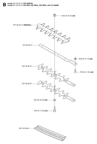 Cutting Equipment Diagram and Parts List for 325HDA55X 20054000001 & Above Husqvarna Hedge Trimmer