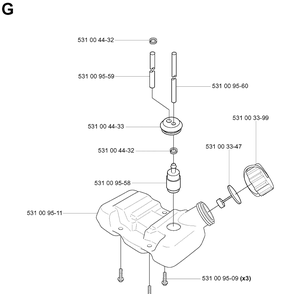 Fuel Tank Diagram and Parts List for 125BT (TH026D-AC57)(20041800001-Current) Husqvarna Leaf Blower / Vacuum