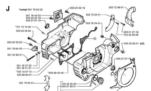 Crankcase Diagram and Parts List for 55 20001900001-Current Husqvarna Chainsaw
