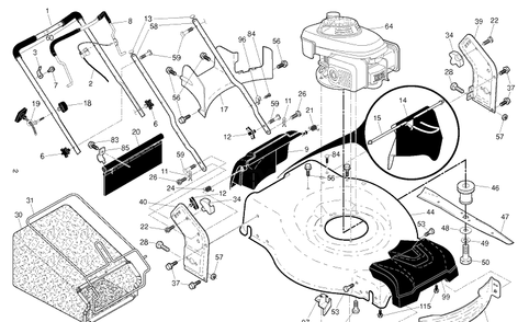 Frame And Engine Diagram and Parts List for HD800HW  Husqvarna Lawn Mower