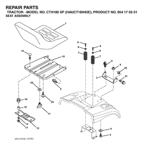 Seat Diagram and Parts List for CTH180XP (HAUCT18H42E)(2004-09) Husqvarna Lawn Tractor
