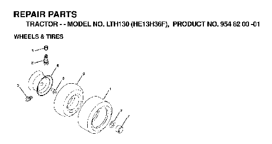Wheels And Tires Diagram and Parts List for LTH130 (HE13H36F, 954820001)(1998-12) Husqvarna Lawn Tractor