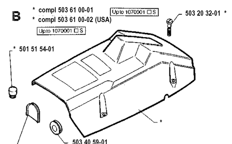 Cover Diagram and Parts List for 61 19910900001-19933600000 Husqvarna Chainsaw